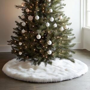 48 Inch Faux Fur Christmas Tree Skirt White Plush Skirt for Merry Christmas Part